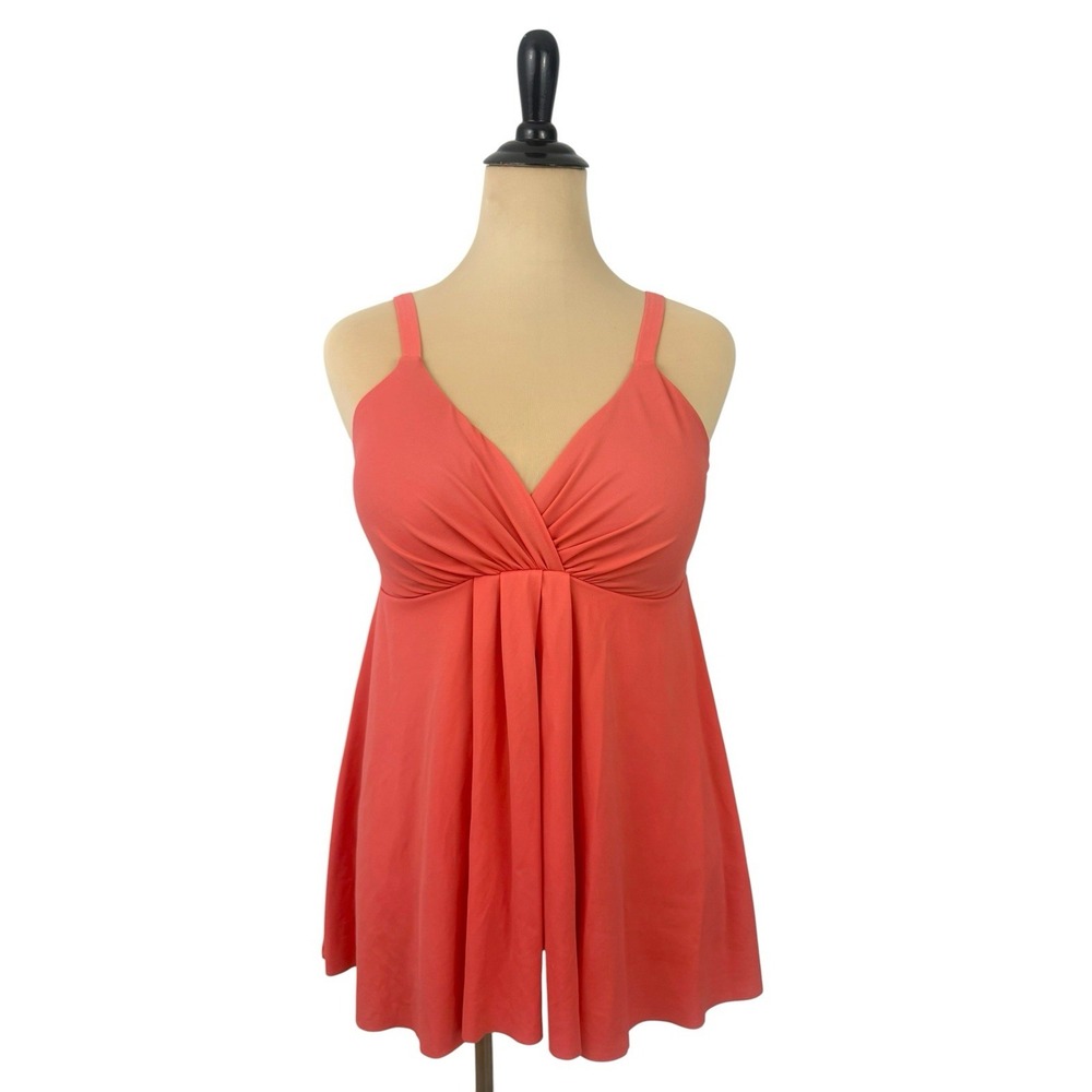 COLDWATER CREEK Coral Swimsuit Swim Dress 12 Padded Modest Full Coverage 1 Piece